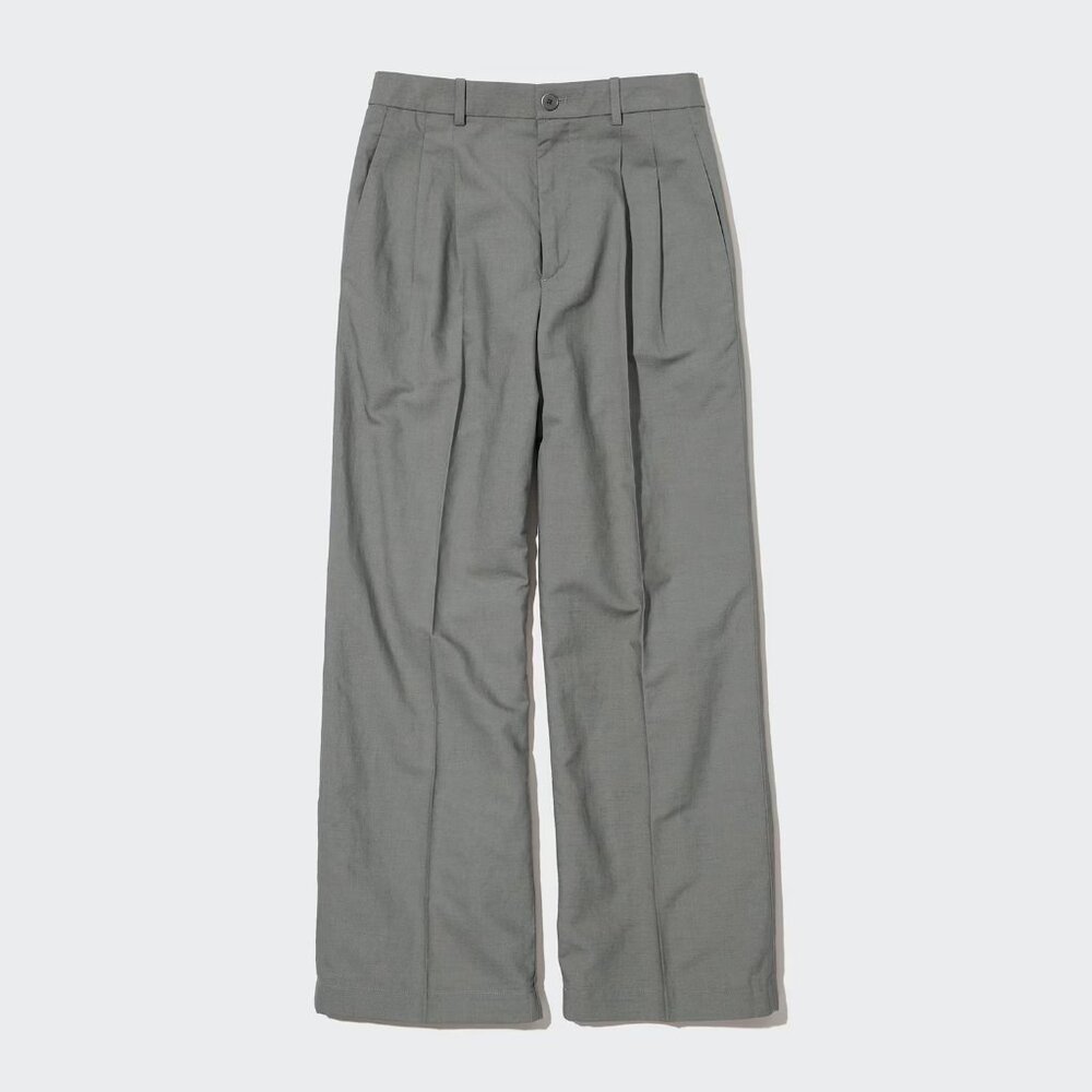Linen Blend Tucked Wide Pants